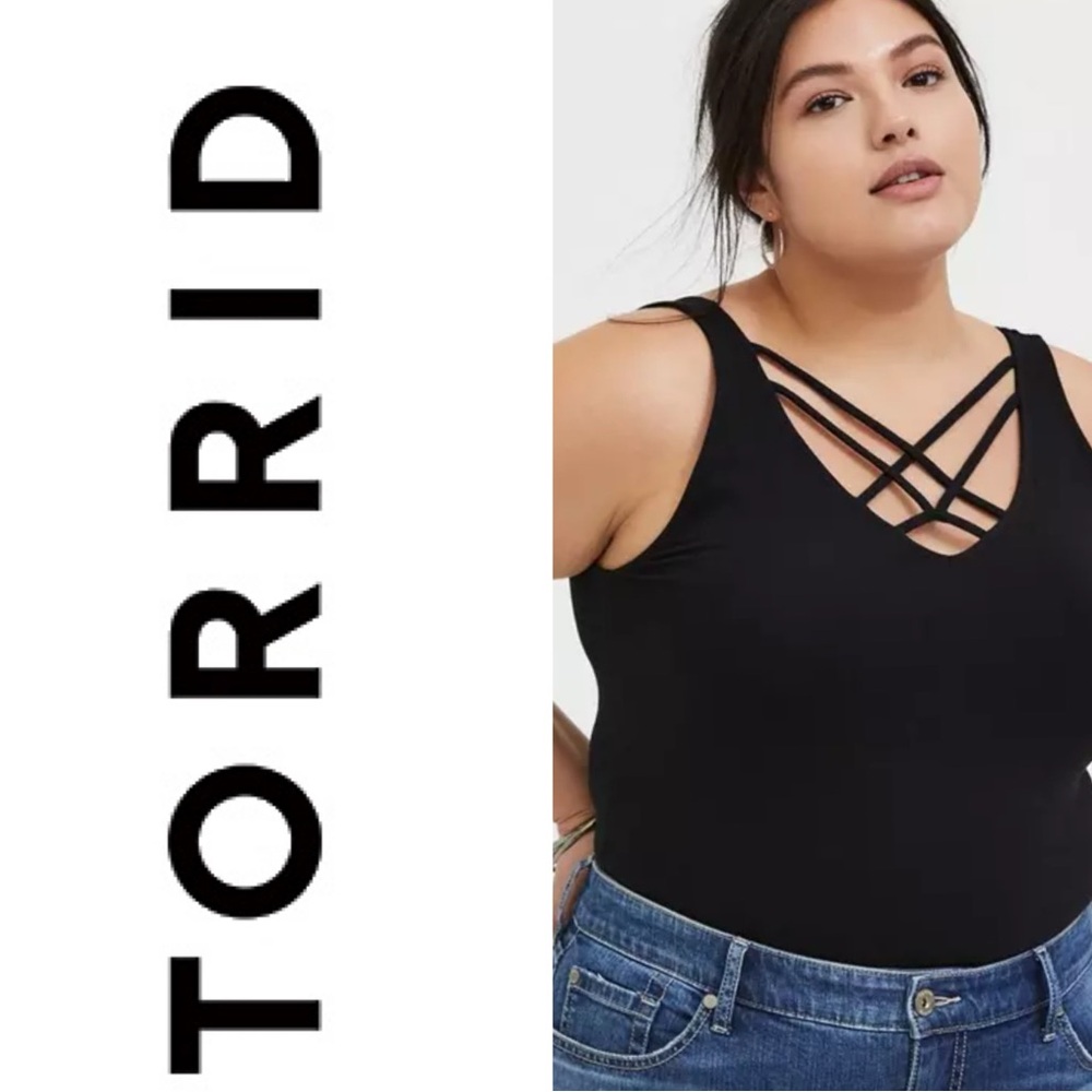 TORRID Womens Foxy V-Neck Strappy Tank Top Black Size 00 Medium